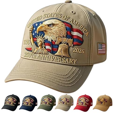 NNBWLMAEE Eagle & Liberty – United States 250th Anniversary Hat, Adjustable Bald Eagle Printed Patriotic Baseball Cap (Khaki) von NNBWLMAEE