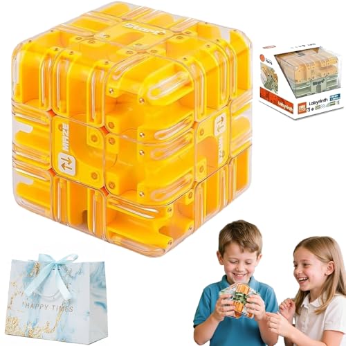Puzzle Maze Cube, Large Labyrinth 3D Kugellabyrinth, Engaging Brain Teaser Toy, 2-in-1 Labyrinths-Zauberwürfel & Kugel, for Stress Relief & Logic Development (Gelb) von NNBWLMAEE