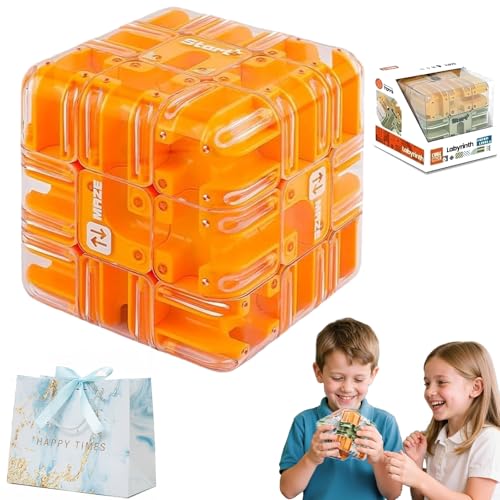 Puzzle Maze Cube, Large Labyrinth 3D Kugellabyrinth, Engaging Brain Teaser Toy, 2-in-1 Labyrinths-Zauberwürfel & Kugel, for Stress Relief & Logic Development (Orange) von NNBWLMAEE