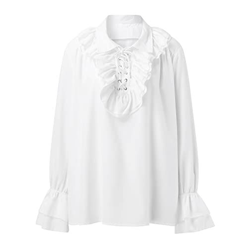 NNGOTD Mittelalterliches -Hemd für Männer mit Bund im Hofstil für Halloween, zweiteiliges Bierfest-Kostümset (White, M) von NNGOTD