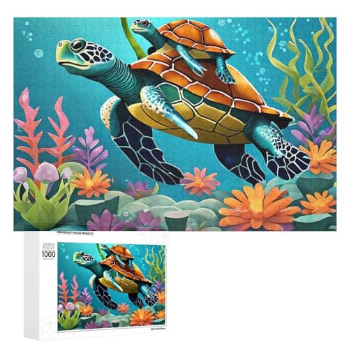 Zeichentrickfilm-Schildkröte Puzzle Für Erwachsene Puzzles 1000 Teile Für Frauen, Männer, Holzpuzzle Erwachsene (Puzzle 8,1000pcs (75x50cm)) von NNSECC