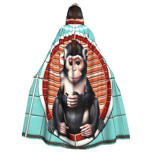 NNSOOD The Silent Monkey Prints Kapuzenumhang für Erwachsene, für Halloween-Kostümpartys und mehr von NNSOOD