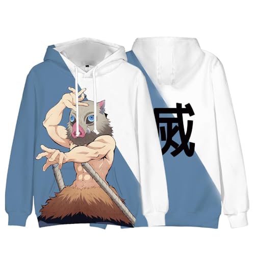 NOAFUNZO Anime Kamado Nezuko Hoodie Hashibira Inosuke Tomioka Giyuu Pullover 3D-gedruckte Langarm-Tops Freizeit-Sweatshirt Sportbekleidung für Erwachsene (Hashibira Inosuke, S) von NOAFUNZO
