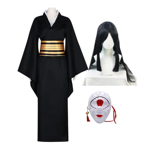NOAFUNZO Anime Nakime Cosplay-Kostüm-Set, schwarze Robe, Cosplay, Maske, Halloween, Karneval, Party, Kostüm, Bühnenaufführung, Outfits (nakime+wig+maske, S) von NOAFUNZO