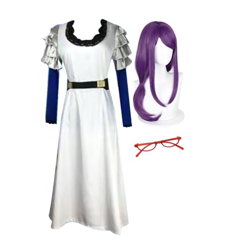 NOAFUNZO Anime Tokyo Ghoul Cosplay Kamishiro Rize lila Slip-Kleid Rollenspiel weißes Kleid Cosplay Halloween Kostüm Maskerade Party Outfits (Weiß + Perücke, M) von NOAFUNZO