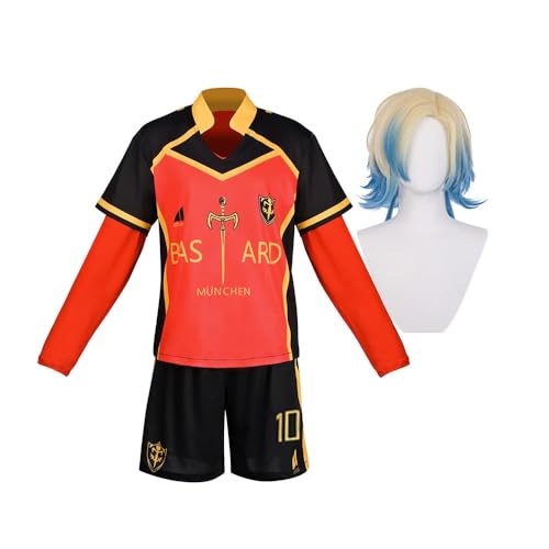 NOAFUNZO BLUE LOCK Cosplay Kostüm Reo Mikage Seishiro Nagi Sportbekleidungsset Rin Itoshi Fußball Trainingsanzug Anime Cosplay Halloween Kostüm Outfits (Michel Caesar + Perücke, L) von NOAFUNZO