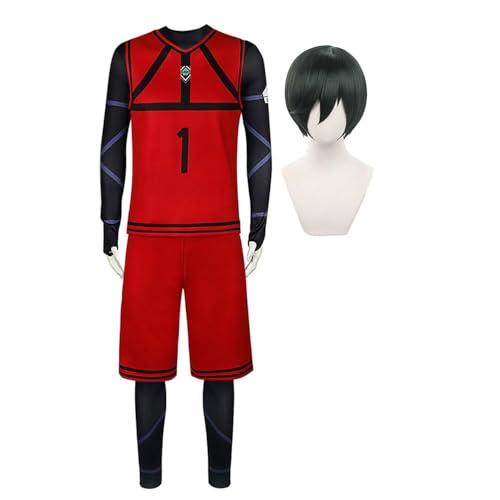 NOAFUNZO BLUE LOCK Cosplay Kostüm Reo Mikage Seishiro Nagi Sportbekleidungsset Rin Itoshi Fußball Trainingsanzug Anime Cosplay Halloween Kostüm Outfits (Rin Itoshi + Perücke, M) von NOAFUNZO