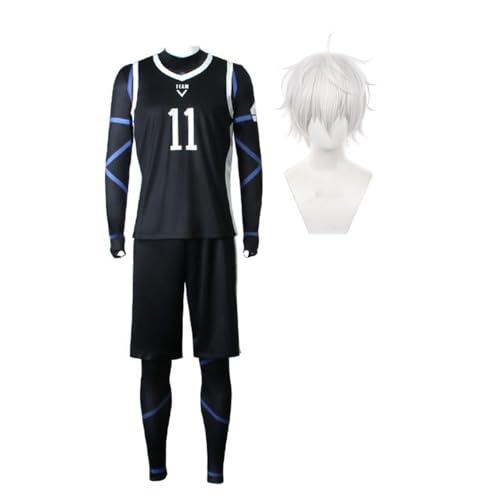 NOAFUNZO BLUE LOCK Cosplay Kostüm Reo Mikage Seishiro Nagi Sportbekleidungsset Rin Itoshi Fußball Trainingsanzug Anime Cosplay Halloween Kostüm Outfits (Seishiro Nagi + Perücke, M) von NOAFUNZO