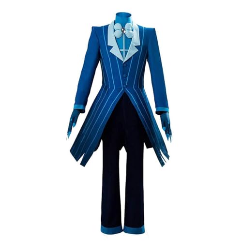 NOAFUNZO Hazbin Hotel Cosplay Kostüm Alastor Cosplay Uniform Set für Halloween, Karneval, Party, Jacke, Hose, Outfits mit Handschuhen, Fliege (Blauer Anzug, L) von NOAFUNZO