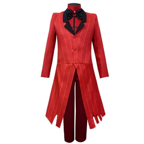 NOAFUNZO Hazbin Hotel-Kostüm, Cosplay-Kostüm, Alastor, Cosplay-Uniform-Set für Halloween, Karneval, Party, Jacke, Hose, Outfits mit Handschuhen, Fliege (roter Anzug, Größe 3XL) von NOAFUNZO