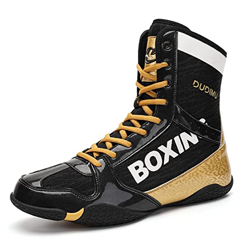 NOAFUNZO Herren Boxschuhe, Wrestling Boots, Teenager Muay Thai Kickboxen Sparring (Gold, 3.5 UK) von NOAFUNZO