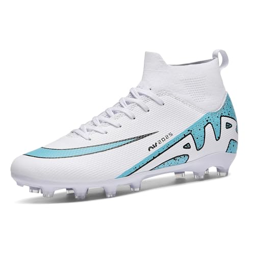 NOAFUNZO Herren Profi-Fußballschuhe Unisex Outdoor Kinder hohe Tops geeignet für Wettkampftraining mit Kunstrasen (Weiß Ag, 6UK) von NOAFUNZO