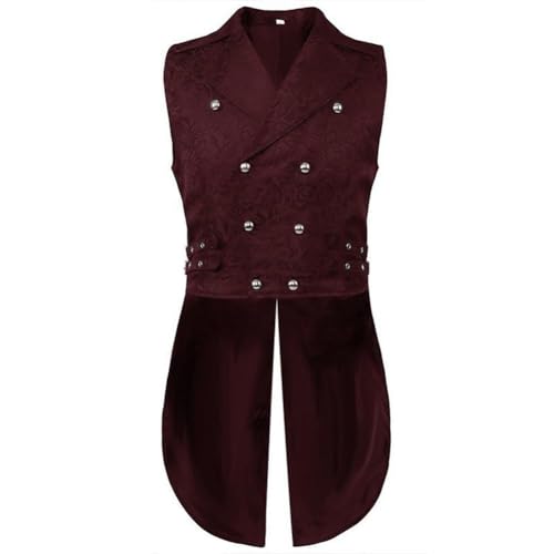 NOAFUNZO Herren Viktorianische Zweireihige Weste, Gothic-Steampunk-Weste, mittelalterlicher Vintage-Stil, zweireihig, Jacquard, lange Weste, Rot, B, 3XL NOAFUNZO Herren Viktorianische Zweireihige Weste, Gothic-Steampunk-Weste, mittelalterlicher Vintage-Stil, zweireihig, Jacquard, lange Weste, Rot, B, 3XL von NOAFUNZO