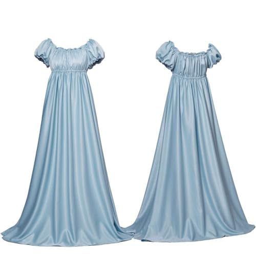 NOAFUNZO Kleider für Damen, mittelalterliches Vintage-Kleid, viktorianisches Kleid, hohe Taille, langes Kleid, elegantes Party-Ballkleid (Hellblau, M) von NOAFUNZO