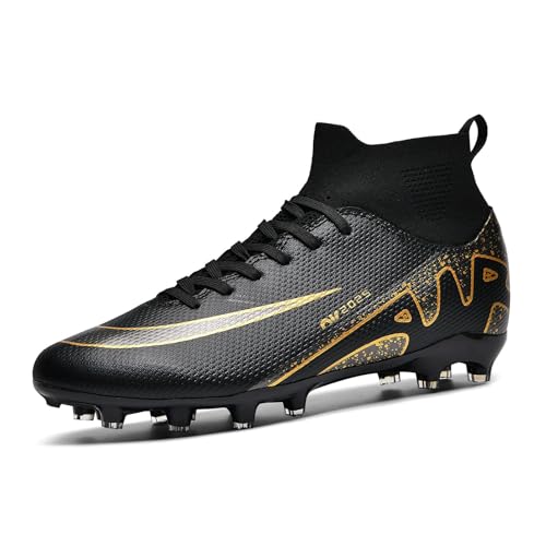 NOAFUNZO Professionelle Fußballschuhe Herren Unisex Outdoor Kinder Hohe Tops Geeignet für Kunstrasen Wettkampftraining (Schwarz Ag, 7.5 UK) von NOAFUNZO