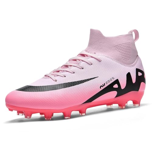 NOAFUNZO Professionelle Fußballschuhe für Herren, Unisex, Outdoor, Kinder, hohe Oberteile, geeignet für Kunstrasen, Wettkampftraining (Pink Ag, Größe 39) von NOAFUNZO