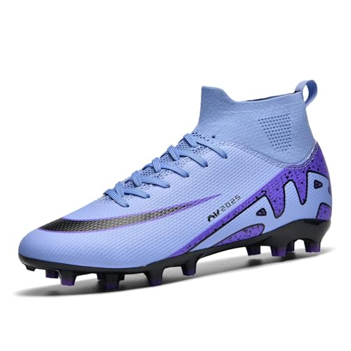 NOAFUNZO Professionelle Fußballschuhe für Herren, Unisex, Outdoor, Kinder, hohe Oberteile, geeignet für Kunstrasen, Wettkampftraining (Purple Ag, Größe 44) von NOAFUNZO