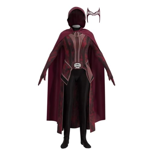 NOAFUNZO Wanda Maximoff Kostüm, Scharlachrote Hexe, Cosplay, roter Umhang, Outfits mit Kopfbedeckung, Wanda, Halloween-Kostüm für erwachsene Damen (Stil B, 150 cm) von NOAFUNZO