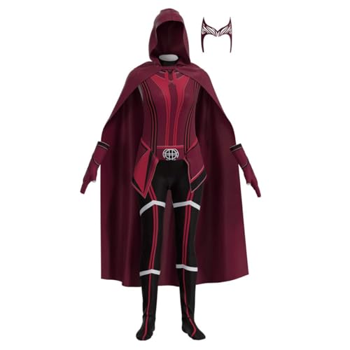 NOAFUNZO Wanda Maximoff Kostüm, Scharlachrote Hexe, Cosplay, roter Umhang, Outfits mit Kopfbedeckung, Wanda, Halloween-Kostüm für erwachsene Damen (Stil a, 170 cm) von NOAFUNZO