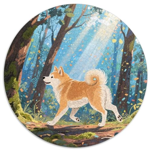 Akita Inu 1000 Stück Jigsaw Puzzles Bildungsspiele Stressmittel Haustierhund Runde Puzzles Farbe Herausforderung Für Erwachsene Und Kinder 1000pcs (67.5x67.5cm) von NOASDGYEI