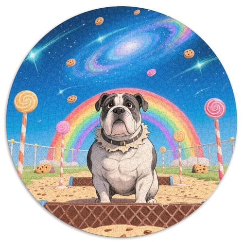 Amerikanische Bulldog 1000 Stück Jigsaw Puzzles Bildungsspiele Kreativ Haustierhund Rundes Jigsaw Einzigartige Herausforderung Spiel Für Reisegeschenke, Geschenk 1000pcs (67.5x67.5cm) von NOASDGYEI