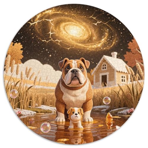 Amerikanische Bulldog 1000 Stück Jigsaw Puzzles Bildungsspiele Kreativ Haustierhund Rundes Puzzle Schöne Dekoration Puzzle Für Reisegeschenke, Geschenk 1000pcs (67.5x67.5cm) von NOASDGYEI