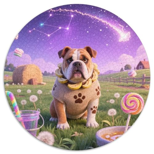 Amerikanische Bulldog 1000 Stück Jigsaw Puzzles Bildungsspiele Kreativ Haustierhund Rundes Puzzle Schöne Dekoration Puzzle Für Reisegeschenke, Geschenk 1000pcs (67.5x67.5cm) von NOASDGYEI