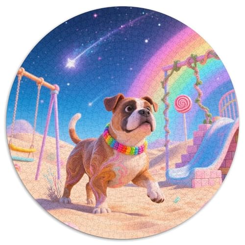 Amerikanische Bulldog 1000 Stück Jigsaw Puzzles Bildungsspiele Stressmittel Haustierhund Rundes Jigsaw Schöne Dekoration Puzzle Für Erwachsene Und Kinder 1000pcs (67.5x67.5cm) von NOASDGYEI