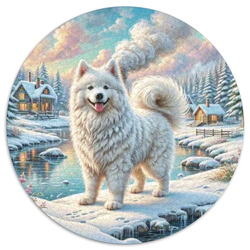 Amerikanischer Eskimo Hund 1000 Stück Jigsaw Puzzles Bildungsspiele Stressmittel Haustierhund Rundes Jigsaw Einzigartige Herausforderung Spiel Für Reisegeschenke, Geschenk 1000pcs (67.5x67.5cm) von NOASDGYEI