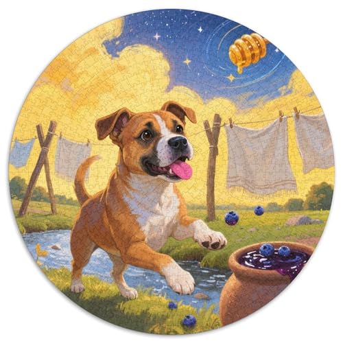 Amerikanischer Staffordshire Terrier（2） 1000 Stück Jigsaw Puzzles Bildungsspiele Kreativ Haustierhund Rundes Jigsaw Schöne Dekoration Puzzle Für Reisegeschenke, Geschenk 1000pcs (67.5x67.5cm) von NOASDGYEI