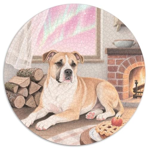Amerikanischer Staffordshire Terrier 1000 Stück Jigsaw Puzzles Bildungsspiele Haustierhund Runde Puzzles Einzigartige Herausforderung Spiel Für Reisegeschenke, Geschenk 1000pcs (67.5x67.5cm) von NOASDGYEI