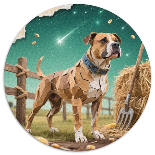 Amerikanischer Staffordshire Terrier 1000 Stück Jigsaw Puzzles Bildungsspiele Stressmittel Haustierhund Rundes Jigsaw Einzigartige Herausforderung Spiel Für Erwachsene Und Kinder 1000pcs (67.5x67.5cm) von NOASDGYEI