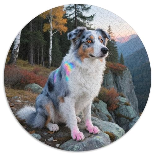 Australischer Schäfer 1000 Stück Jigsaw Puzzles Bildungsspiele Klassisch Haustierhund Runde Puzzles Schöne Dekoration Puzzle Für Reisegeschenke, Geschenk 1000pcs (67.5x67.5cm) von NOASDGYEI