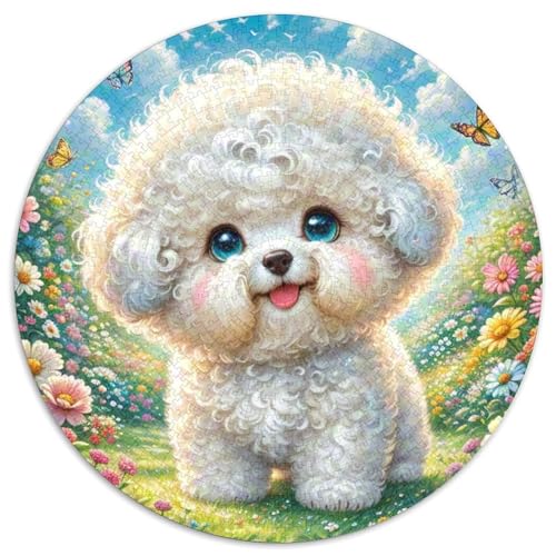 Bichon Frise(5 1000 Stück Jigsaw Puzzles Bildungsspiele Stressmittel Haustierhund Rundes Jigsaw Farbe Herausforderung Für Reisegeschenke, Geschenk 1000pcs (67.5x67.5cm) von NOASDGYEI