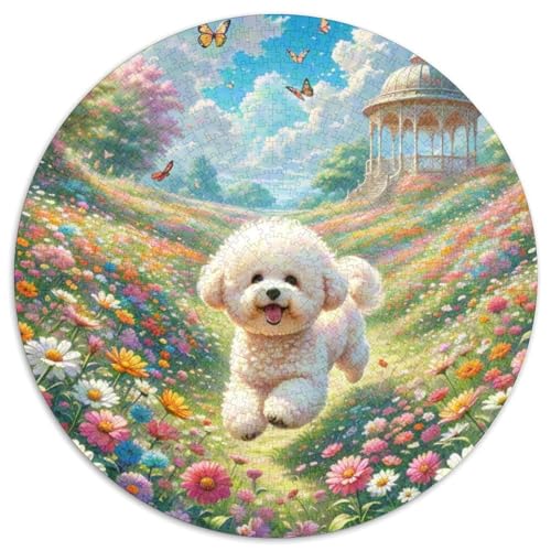 Bichon Frise 1000 Stück Jigsaw Puzzles Bildungsspiele Stressmittel Haustierhund Rundes Puzzle Einzigartige Herausforderung Spiel Für Reisegeschenke, Geschenk 1000pcs (67.5x67.5cm) von NOASDGYEI