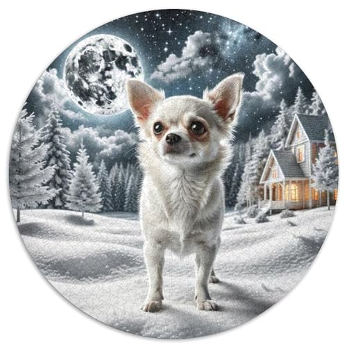 Chihuahua 1000 Stück Jigsaw Puzzles Bildungsspiele Kreativ Haustierhund Rundes Puzzle Schöne Dekoration Puzzle Für Reisegeschenke, Geschenk 1000pcs (67.5x67.5cm) von NOASDGYEI