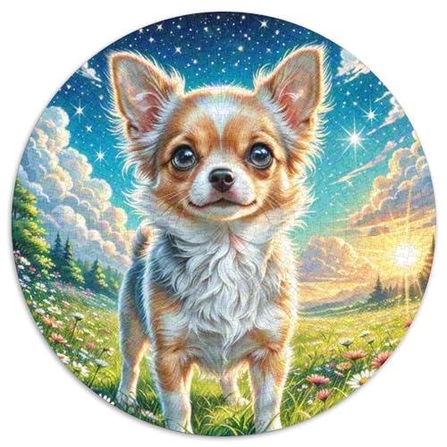 Chihuahua 1000 Stück Jigsaw Puzzles Bildungsspiele Stressmittel Haustierhund Rundes Puzzle Schöne Dekoration Puzzle Für Erwachsene Und Kinder 1000pcs (67.5x67.5cm) von NOASDGYEI