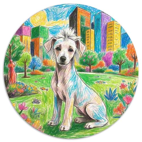 Chinesischer Crested Hund 1000 Stück Jigsaw Puzzles Bildungsspiele Kreativ Haustierhund Rundes Puzzle Schöne Dekoration Puzzle Für Erwachsene Und Kinder 1000pcs (67.5x67.5cm) von NOASDGYEI