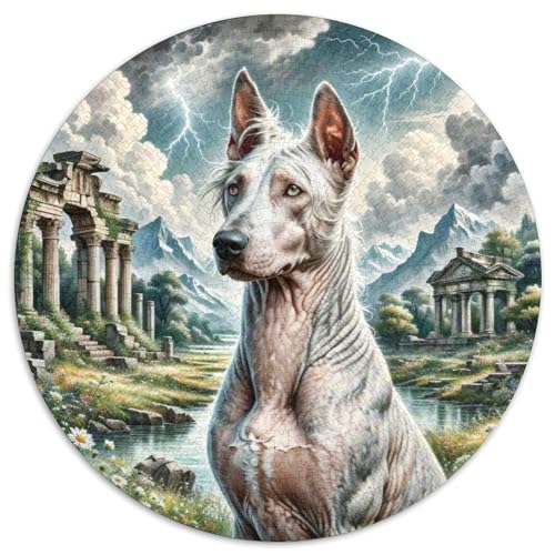 Chinesischer Crested Hund 1000 Stück Jigsaw Puzzles Bildungsspiele Stressmittel Haustierhund Rundes Puzzle Farbe Herausforderung Für Erwachsene Und Kinder 1000pcs (67.5x67.5cm) von NOASDGYEI