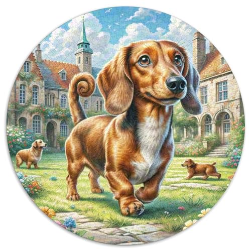 Dachshund 1000 Stück Jigsaw Puzzles Bildungsspiele Stressmittel Haustierhund Rundes Puzzle Schöne Dekoration Puzzle Für Erwachsene Und Kinder 1000pcs (67.5x67.5cm) von NOASDGYEI