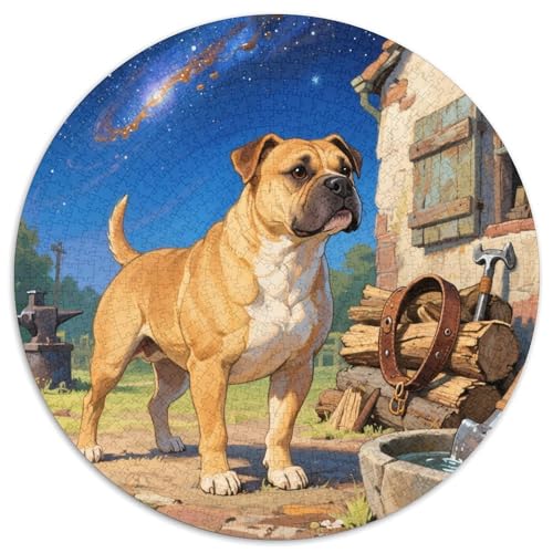 Der Staffordshire Bull Terrier（2） 1000 Stück Jigsaw Puzzles Bildungsspiele Kreativ Haustierhund Rundes Puzzle Farbe Herausforderung Für Erwachsene Und Kinder 1000pcs (67.5x67.5cm) von NOASDGYEI