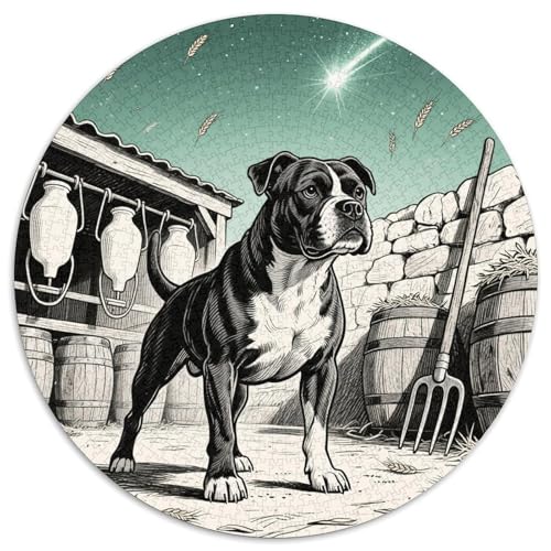 Der Staffordshire Bull Terrier（5） 1000 Stück Jigsaw Puzzles Bildungsspiele Stressmittel Haustierhund Rundes Jigsaw Farbe Herausforderung Für Reisegeschenke, Geschenk 1000pcs (67.5x67.5cm) von NOASDGYEI