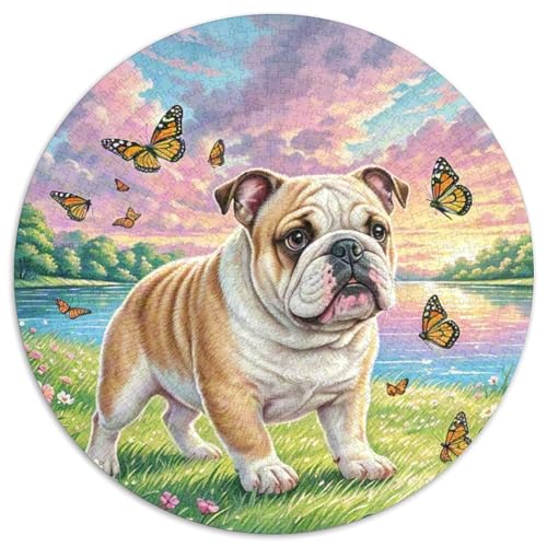 Englischer Bulldog 1000 Stück Jigsaw Puzzles Bildungsspiele Kreativ Haustierhund Rundes Jigsaw Einzigartige Herausforderung Spiel Für Reisegeschenke, Geschenk 1000pcs (67.5x67.5cm) von NOASDGYEI