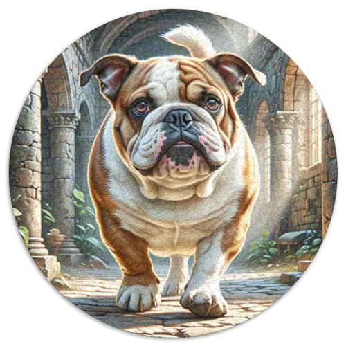 Englischer Bulldog 1000 Stück Jigsaw Puzzles Bildungsspiele Stressmittel Haustierhund Rundes Jigsaw Farbe Herausforderung Für Erwachsene Und Kinder 1000pcs (67.5x67.5cm) von NOASDGYEI