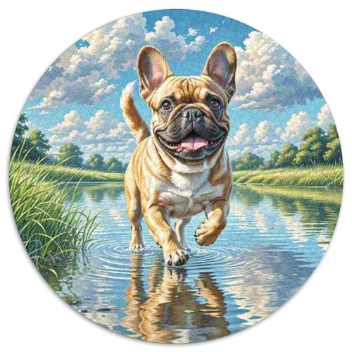 Französische Bulldogge 1000 Stück Jigsaw Puzzles Bildungsspiele Kreativ Haustierhund Rundes Puzzle Einzigartige Herausforderung Spiel Für Erwachsene Und Kinder 1000pcs (67.5x67.5cm) von NOASDGYEI