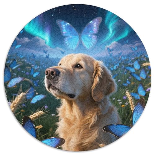 Goldener Retriever 1000 Stück Jigsaw Puzzles Bildungsspiele Stressmittel Haustierhund Rundes Jigsaw Schöne Dekoration Puzzle Für Reisegeschenke, Geschenk 1000pcs (67.5x67.5cm) von NOASDGYEI