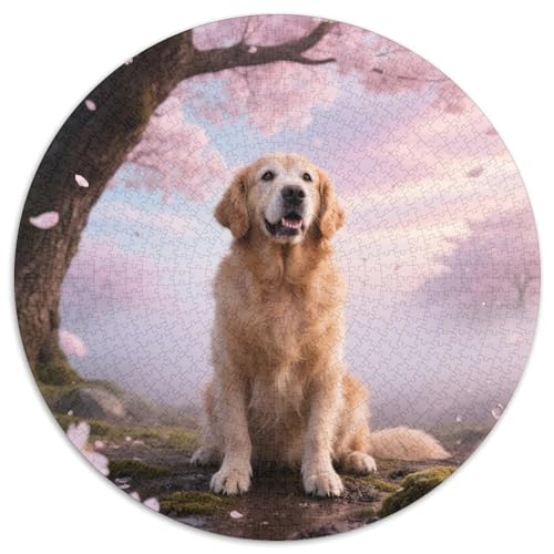 Goldener Retriever 1000 Stück Jigsaw Puzzles Bildungsspiele Stressmittel Haustierhund Rundes Puzzle Einzigartige Herausforderung Spiel Für Erwachsene Und Kinder 1000pcs (67.5x67.5cm) von NOASDGYEI