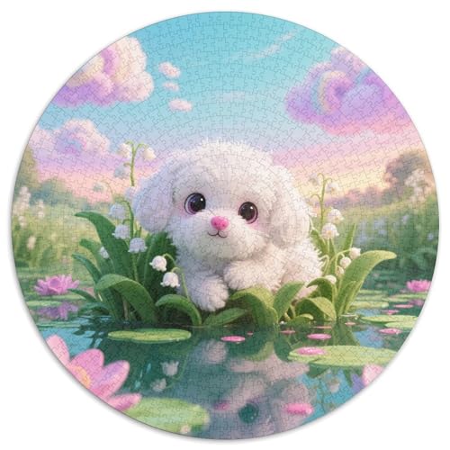 Kleine Teetasse Pudel 1000 Stück Jigsaw Puzzles Bildungsspiele Kreativ Haustierhund Rundes Puzzle Schöne Dekoration Puzzle Für Erwachsene Und Kinder 1000pcs (67.5x67.5cm) von NOASDGYEI