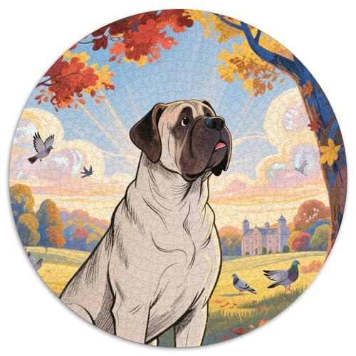 Mastiff 1000 Stück Jigsaw Puzzles Bildungsspiele Stressmittel Haustierhund Runde Puzzles Schöne Dekoration Puzzle Für Erwachsene Und Kinder 1000pcs (67.5x67.5cm) von NOASDGYEI