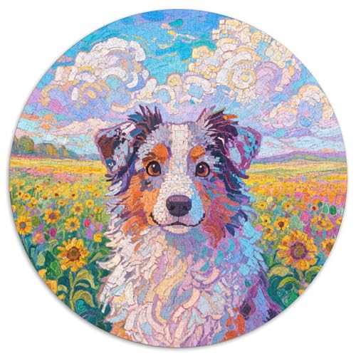 Miniatur amerikanischer Schäfer 1000 Stück Jigsaw Puzzles Bildungsspiele Stressmittel Haustierhund Rundes Puzzle Farbe Herausforderung Für Erwachsene Und Kinder 1000pcs (67.5x67.5cm) von NOASDGYEI